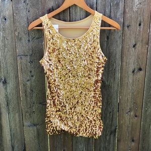 Pretty guide glittery women’s gold color tank top medium new with tags